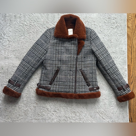 Avec Les Filles Women's Plaid Faux Fur Biker Jacket Size S Multicolor - Picture 4 of 9